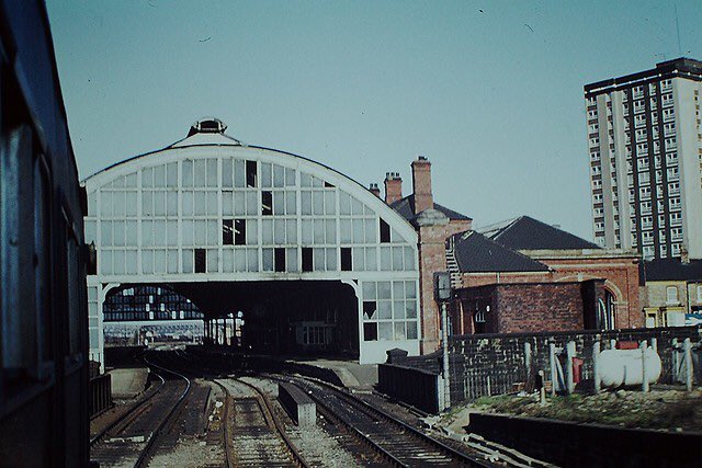 9/ the once beautiful and grand terminus of the Stockton and Darlington railway let into dereliction. Stockton Railway Station. 1970s.
