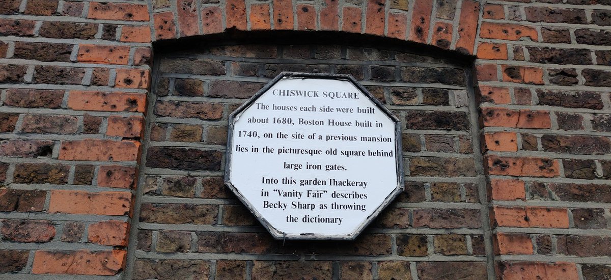 W. M. Thackeray set the opening scene of Vanity Fair in the beautiful Chiswick Square. The occasional visitors shout to hear themselves over the roar of traffic and hurry along.