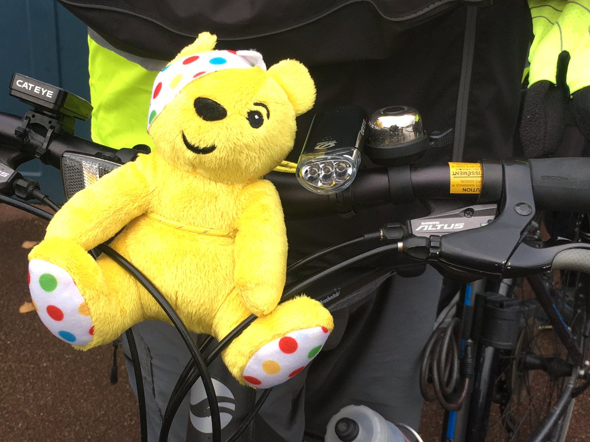GillHM's tweet photo. @DavidJH_M @RotaryCamRuther @CColinski Day two of the Rotary of Cambridge Rutherford relay bike ride in aid of Children in Need.  The first two are off! @RotaryCiN https://t.co/obH32TzEVU