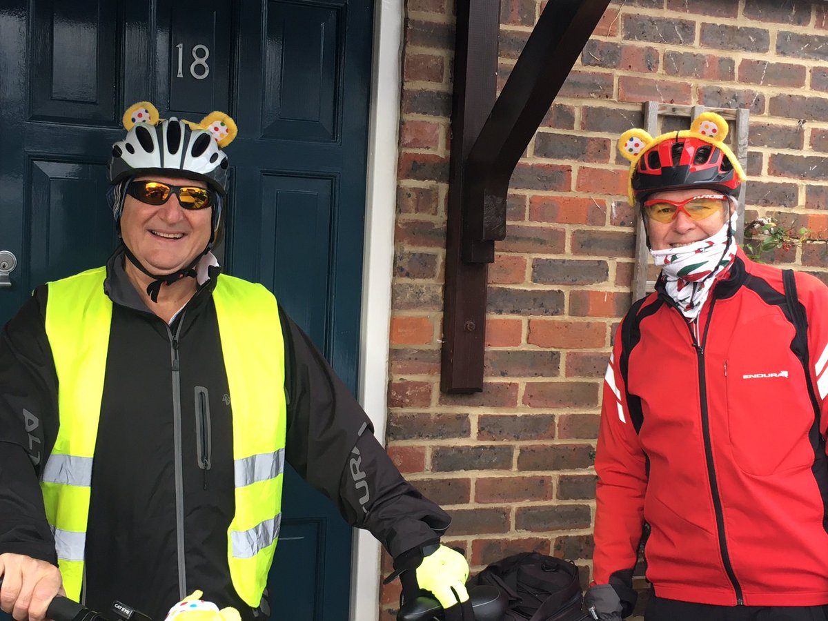 GillHM's tweet photo. @DavidJH_M @RotaryCamRuther @CColinski Day two of the Rotary of Cambridge Rutherford relay bike ride in aid of Children in Need.  The first two are off! @RotaryCiN https://t.co/obH32TzEVU