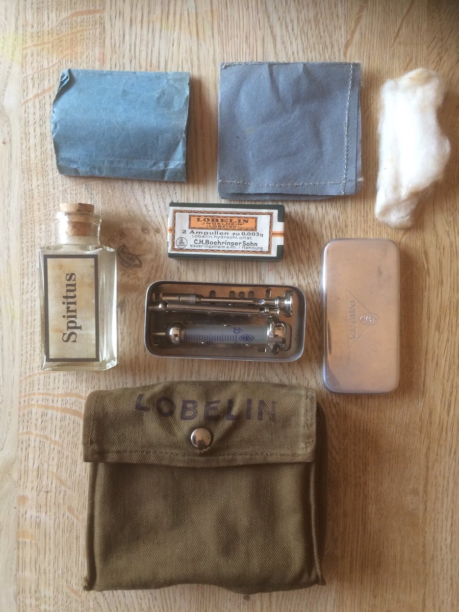 Pic 2 showing leather/ersatz leather wallet with basic instruments/thermometer. Pic 3 ‘Lobelin’ pouch. A drug used to stimulate the respiratory system and Cardiozol for heart complications. 51c)