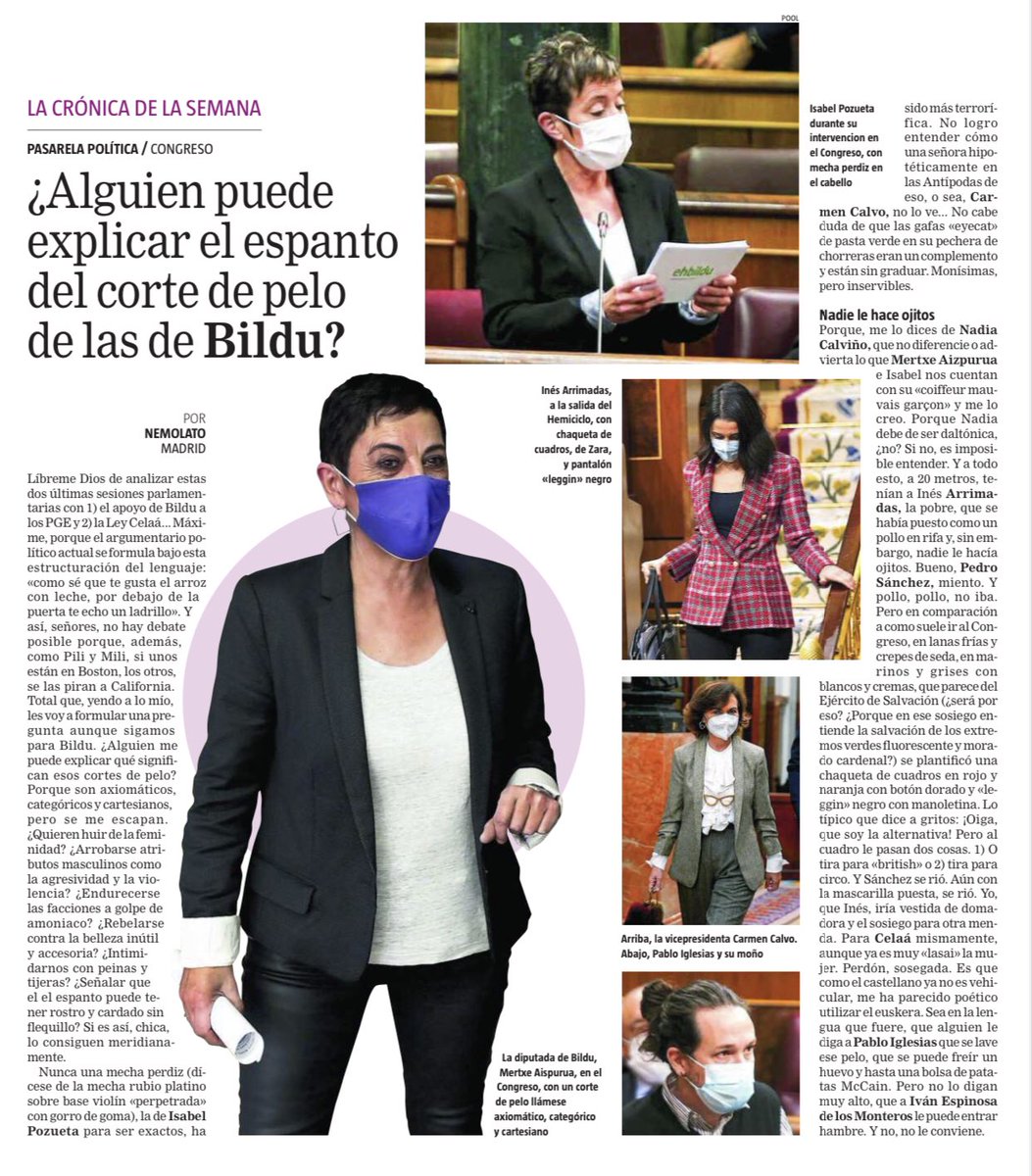 BelPozueta's tweet photo. La Razón ha decidido hacer gala de su machismo cada fin de semana. Primero fue la vestimenta y ahora el corte de pelo. ¿Qué será lo próximo?

Cansadas de que se nos juzgue por nuestro aspecto físico y no por nuestro trabajo: mejorar la vida de la gente. #AskiDa @MertxeAizpurua https://t.co/ek7Xnp7gGP