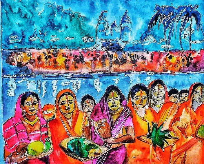 Tried to replicate a piece of chhath puja (worship of nature) , a tradition which has been followed for ages. . . #chhathpuja #chhath #chhathpuja2020 #traditional #tradition #puja #worship #worshipping #watercolour #natureworshipper #watercolourpainting #watercolor #painting #art