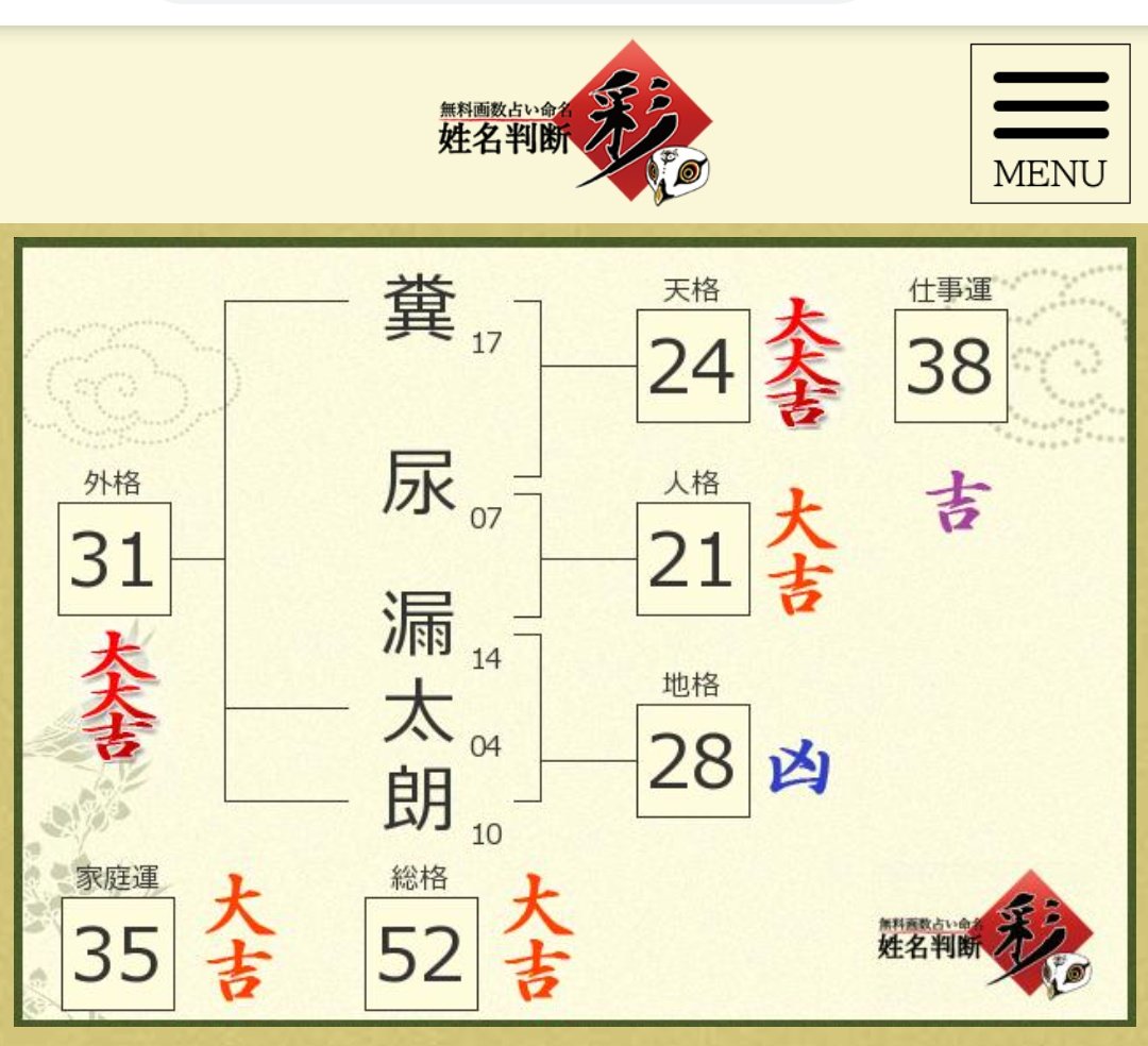 姓名判断で 最強にツイている名前を割り出したらこんな感じになったので あんまり気にしない方がいい 天才 カルマを背負わせるな Togetter