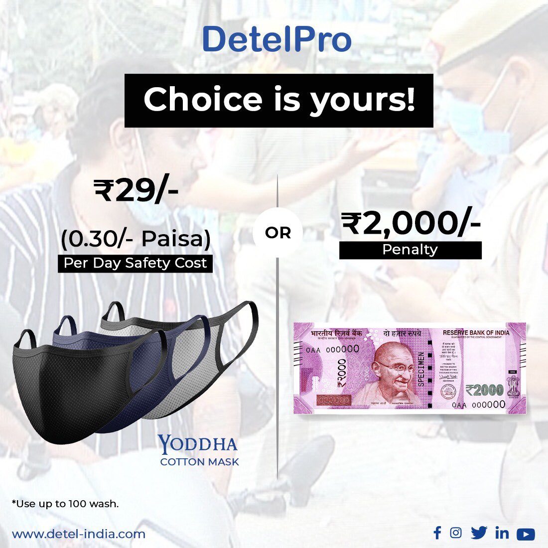 detel_pro's tweet photo. Covering your face with the mask is the only way to Deal with the current situation.
Wear it to protect you and your loved ones and not to protect your notes.
We appreciate this decision of Delhi Government.
.
.
Buy DetelPro Yoddha Mask--> https://t.co/3hFTlHI3Xj
.
.
#maskfine https://t.co/TKfomPvXj9