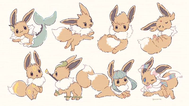 eevee no humans pokemon (creature) one eye closed closed eyes brown eyes lying simple background  illustration images