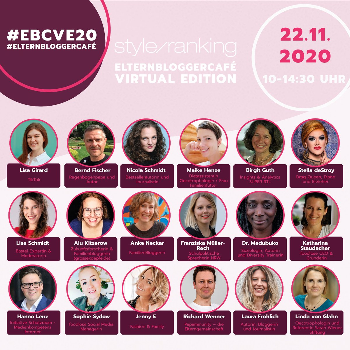 Ornaldo15's tweet photo. ElternBloggerCafé Virtual Edition - 22.11.2020 - 10 Uhr

Richtig stolz ist @styleranking, welch starkes Lineup wir erneut auf die Beine gestellt haben. Mit Vertreter:innen von @TikTok, @RTL, @fdp_nrw, GU-Verlag oder foodloose 

https://t.co/kaRiNWbuqc

#networking #ebcve20 https://t.co/RvI8teAtMm