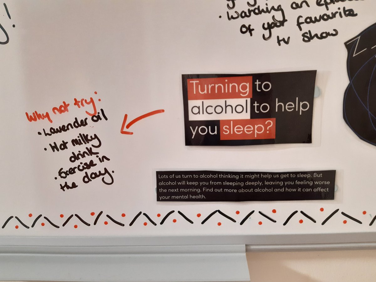 Alcohol Awareness Week @ Chapman Barker Unit.
Looking at how alcohol affects your body & different coping strategies to alcohol
#CheckOutChapman
#AlcoholAwarenessWeek
#alcoholawareness 
#stress #sleep #copingmechanisms 
#Health 
@helenmurt @hilts @Nyreen18 @CathyLovatt1 @GMMH_NHS