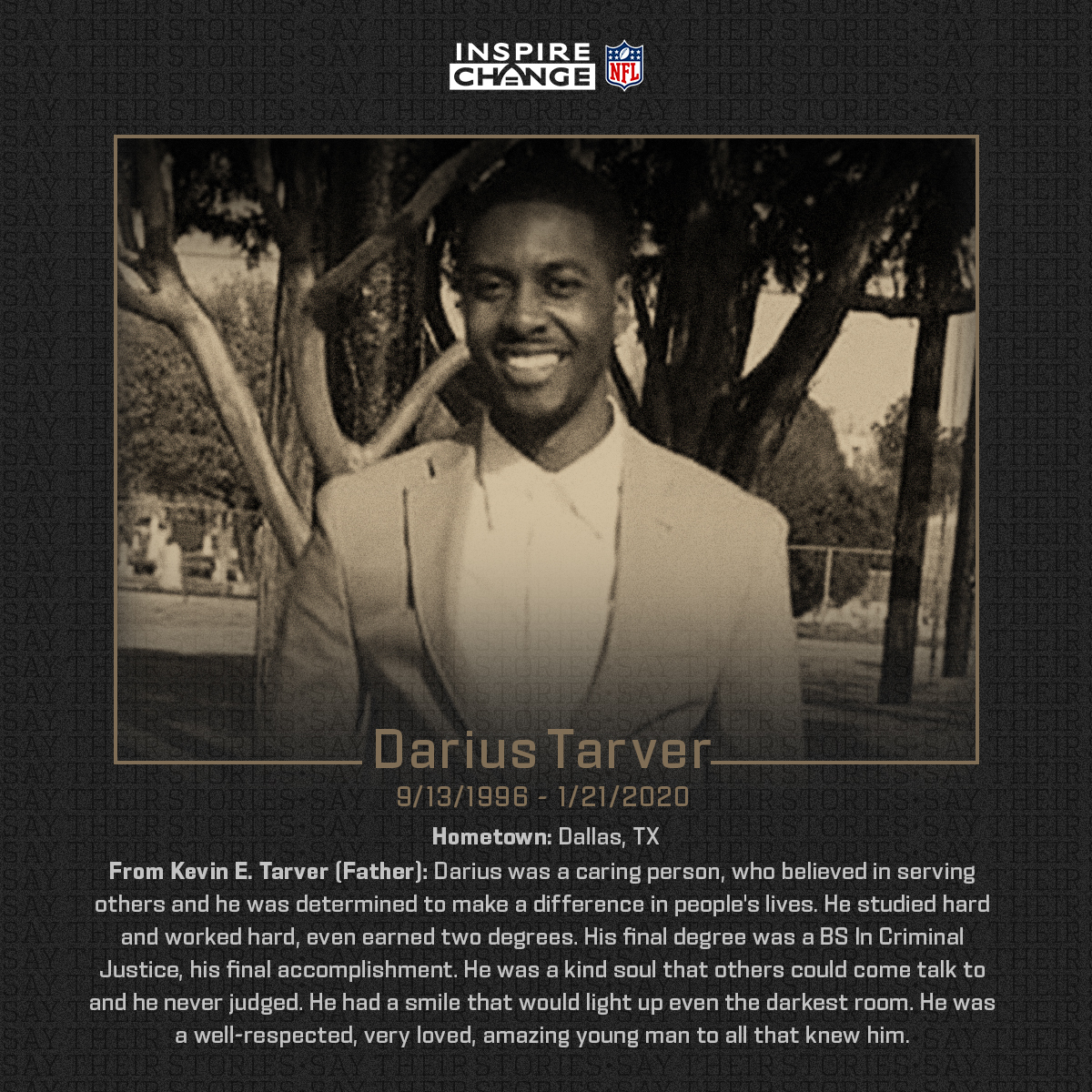 NFL's tweet image. Say His Name: Darius Tarver

#SayTheirStories: bit.ly/2GYTB7H