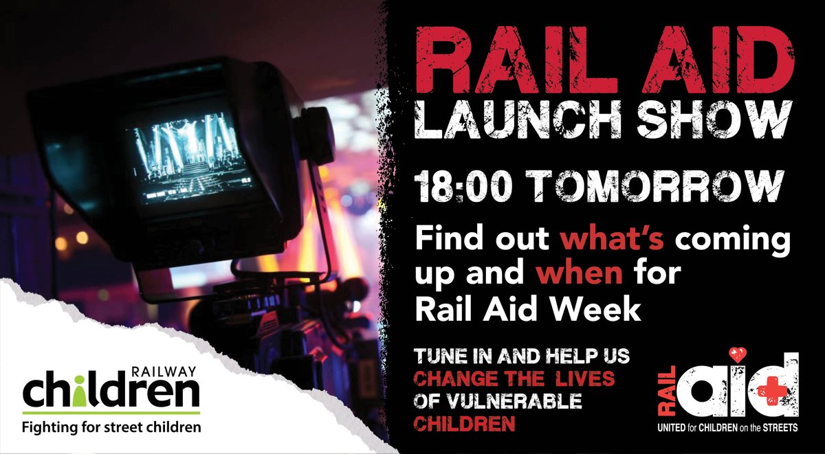 RailwayChildren's tweet photo. We can see the #RailAidWeek Launch Show coming down the track! Tune in tomorrow at 6pm @railaid2020's YouTube channel to hear about the fantastic activities on offer for the next six days. Watch here: https://t.co/Y13pZNTnHb #RailAid2020 https://t.co/VeY0dja7W2