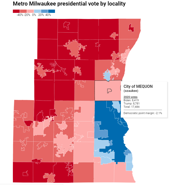 WI's very red "WOW" counties outside Milwaukee are no longer a deep red bloc as some suburbs, esp. along MKE county line, grow more purple, like Mequon below Cedarburg (above Mequon) became 1st "WOW" community to vote Dem for pres since 1996 1/4story:  https://bit.ly/3kPUpcX 