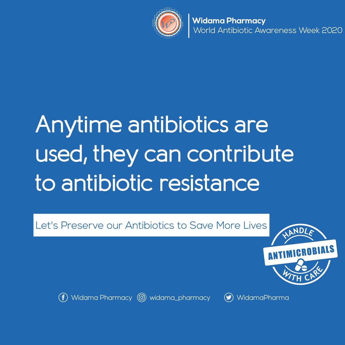 Use antibiotics only when they are needed to reduce the occurrence of antibiotic resistance

#WorldAntimicrobialAwarenessWeek 
#worldAntibioticAwarenessWeek 
#WAAW2020