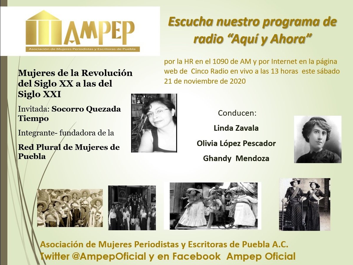 Te invitamos hoy sábado a escuchar un programa especial sobre "Las Mujeres en la Revolución"  tendremos de invitada a @MSQuezadaTiempo en "Aquí y Ahora" por la HR a las 13 horas. Somos #AmpepRadio