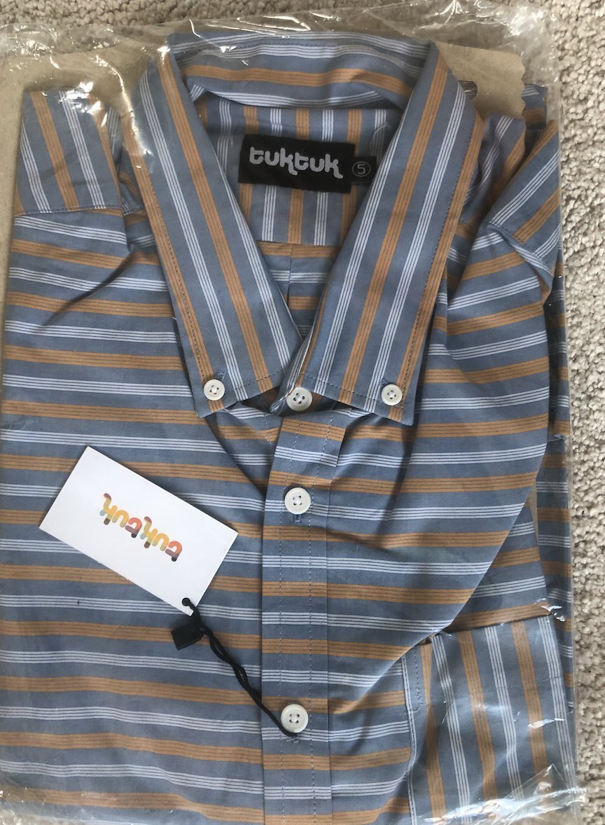 tuktuk Horizon Short Sleeve Shirt. Brand new, with tags. RRP £65. Available here for just £10 each to clear.

No product shot for this (sorry!)

Size 5 - XXL

Postage fixed at £3.60 whether you buy one or more. Payment via PayPal F&amp;F (add 4% for goods and service). DM to sort.