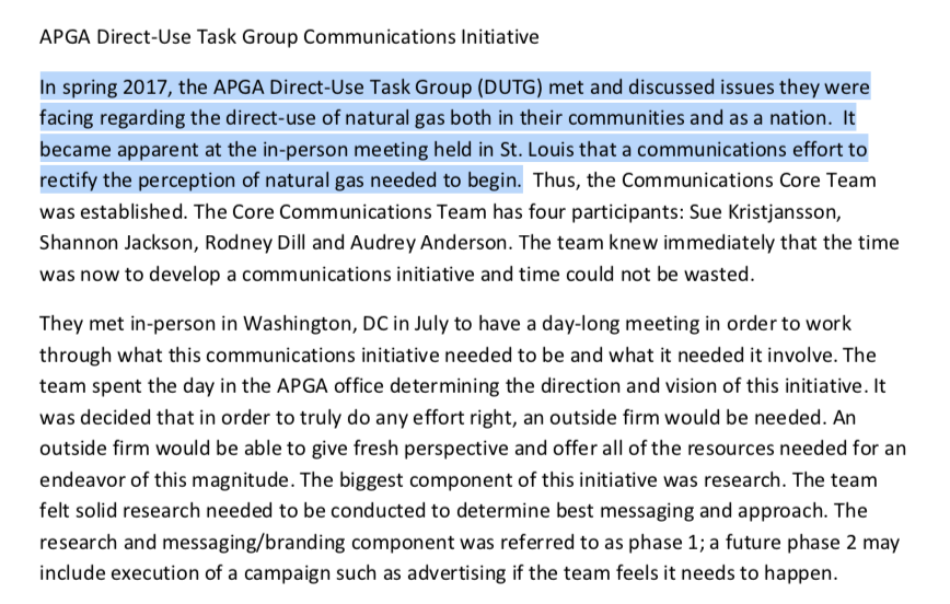 @APGA hired  @porternovelli in 2017 to create a campaign that would eventually be called "Gas Genius." Other firms that submitted RFPs:  @HKStrategies and  @WeberShandwick (These and subsequent documents were obtained by public record requests.) 5/x