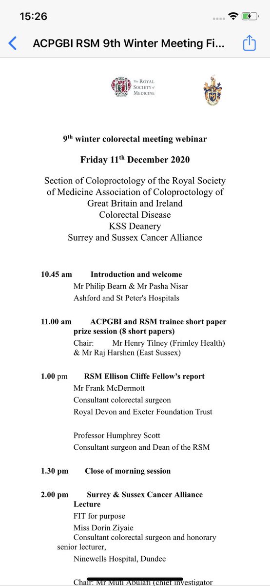 Great Winter <a href="/ASPHFT/">Ashford & St Peter's</a> <a href="/RoySocMed/">The Royal Society of Medicine</a> Colorectal meeting. <a href="/Neil_J_Smart/">Neil Smart</a> <a href="/VictoriaPegna/">Victoria Pegna</a> <a href="/cripps_neil/">Neil Cripps</a> <a href="/RSMcoloproct/">RSM Coloproctology Section</a>