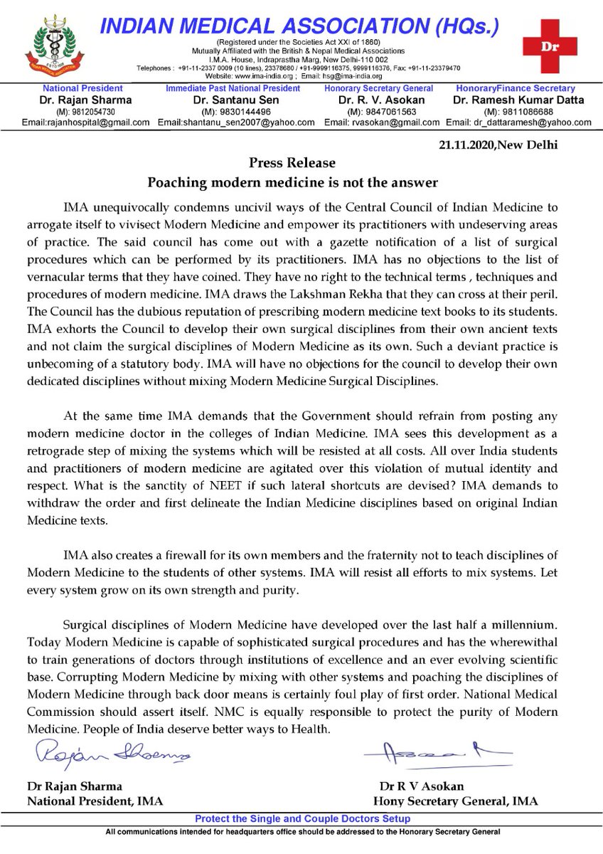 IMAIndiaOrg's tweet photo. #IMA unequivocally condemns uncivil ways of the Central Council of Indian Medicine to arrogate itself to vivisect Modern Medicine and empower its practitioners with undeserving areas of practice.
@PMOIndia 
@drharshvardhan https://t.co/NvQhEpkKNk