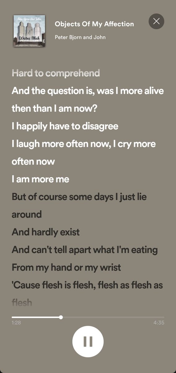 otroestebanmas's tweet photo. Peter Bjorn And John 🌸 #ObjectsOfMyAffection.
"(...) Y la pregunta es... ¿Estaba más "vivo" entonces que ahora?... Felizmente tendré que estar en desacuerdo. Ahora rio con más frecuencia, lloro con más frecuencia. Soy más "yo mismo"..." #mantra 🖤
https://t.co/I5YTqrM1nG https://t.co/AFiakPBkue