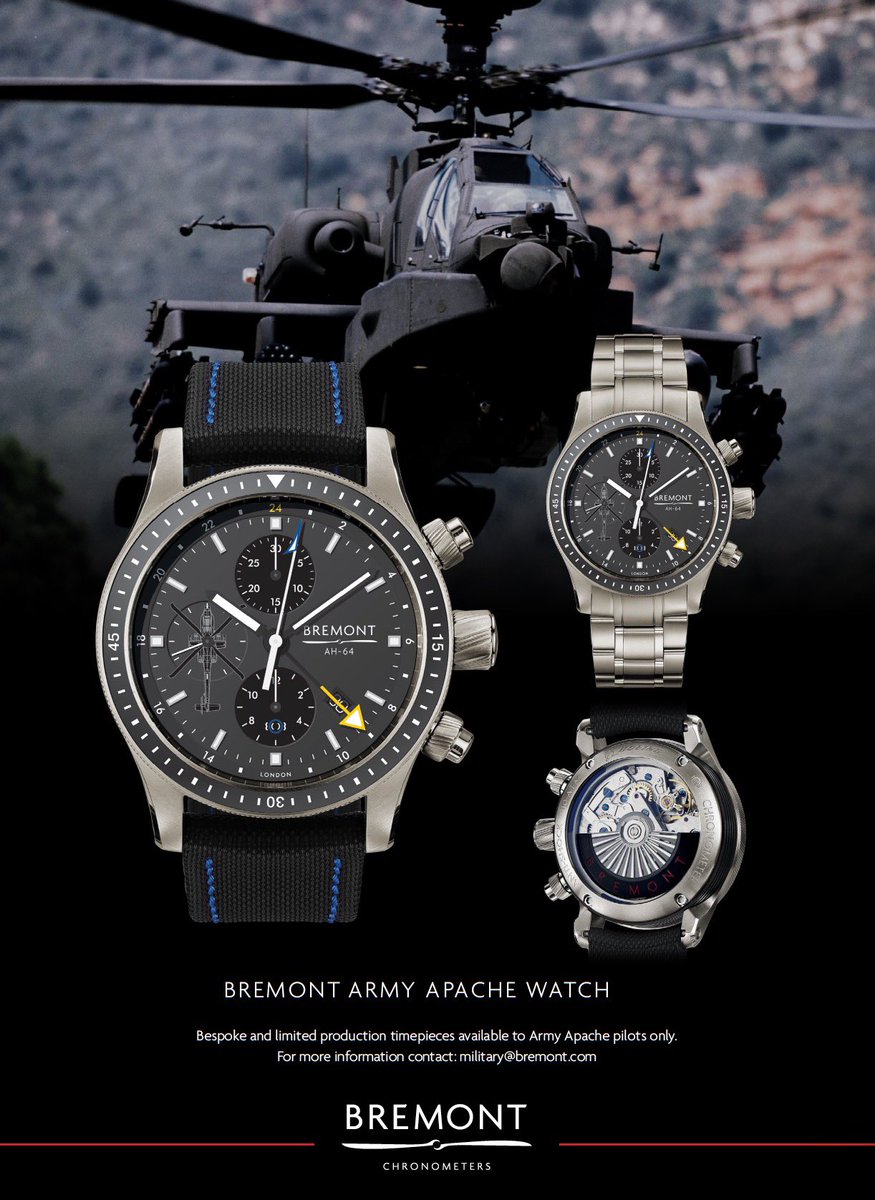 BremontMilitary's tweet photo. Apache time! Fly the AH-64? Then we’ve got a @Bremont for you. Commissioned by US Army pilots, the watch is exclusive to those who fly this lethal attack helicopter. Contact us at military@bremont.com for information. #AH64 #Apache #Model247 #TiGMT https://t.co/JIYfYQs8xz