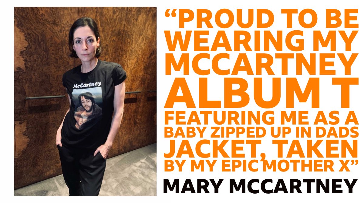 BEATLESMAGAZINE's tweet photo. #MaryMcCartney joined in w/TShirtDay 2020 on Instagram wearing a #PaulMcCartney tee featuring herself as a baby. Photo by #SimonAboud . https://t.co/8PhEbbBOcK