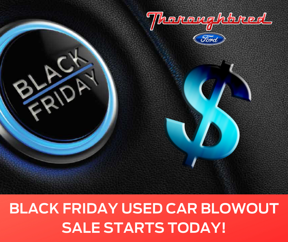 ThoroughbredFRD's tweet photo. It starts TODAY!  The Black Friday Used Car Blowout Sale at Thoroughbred Ford.  Huge price drops on all of our used inventory now through the end of the month.  We are also paying more than ever before on vehicle trades!

Used Inventory - https://t.co/tftXQdp3Ud 
Value Your T ... https://t.co/l0F6f4KsFO