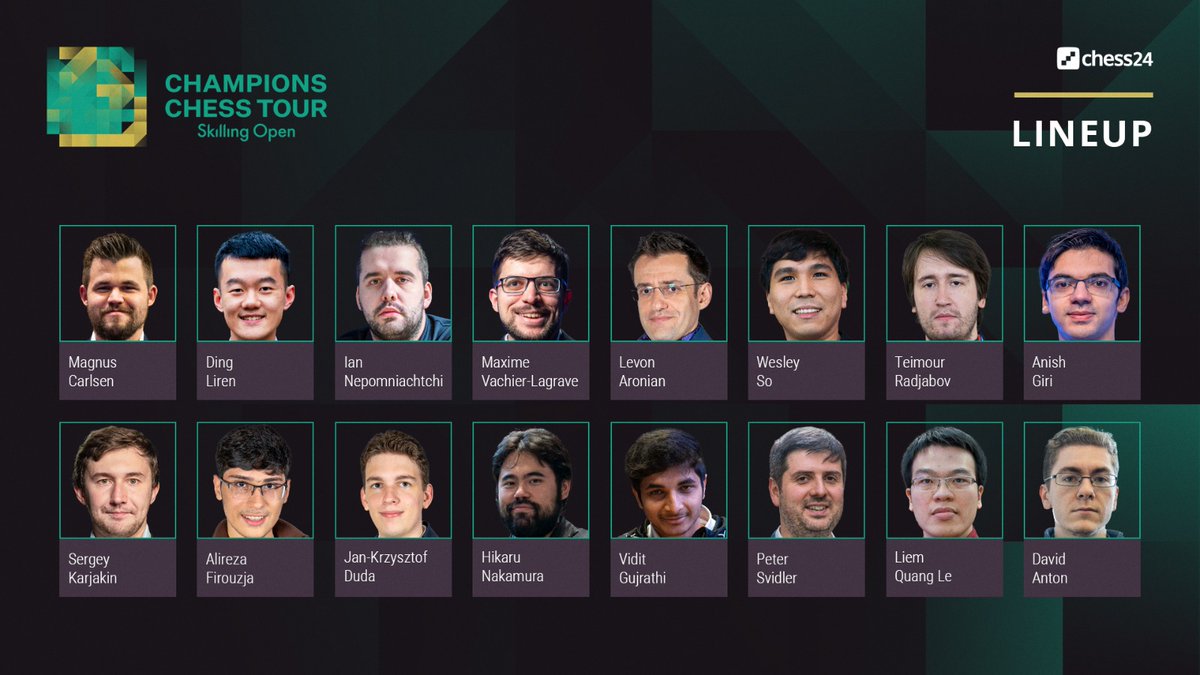 viditchess's tweet photo. Champions Chess Tour begins from tomorrow! Amazing line up. Will be an extremely hard fought event. 
(10.30pm IST to 3.30am!!)  #ChessChamps https://t.co/4ec5NAC4B6