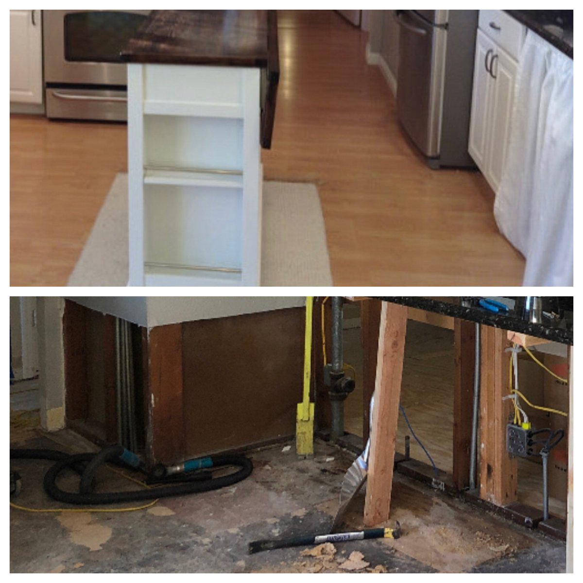 NicoleMarylou's tweet photo. Before and After our home flood: @StateFarm approved $1.35 a square foot of flooring (vs our beautiful light oak) leaving us to pay thousands out of pocket...and will not provide a sample or brand name (sounds a little fishy @JakeStateFarm )! #nevermissedapayment #membersince1985 https://t.co/3FjEhqkf8G