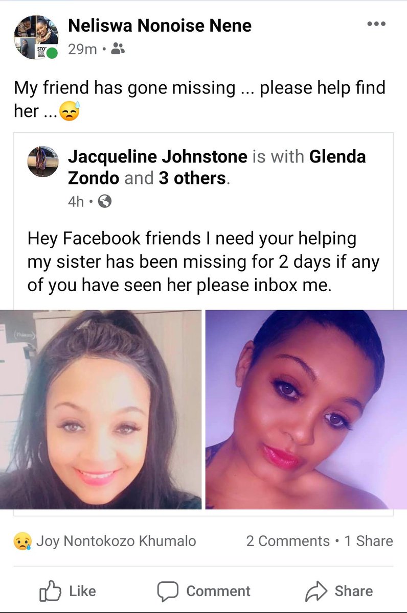 CeeYaNonoise's tweet photo. MISSING PERSON❗❗❗

My sister's friend has gone missing since Thursday, she left on Thursday morning saying she was going to the Magistrates court in Alberton and she hasn't returned 😩

Kindly retweet, hopefully someone has seen her... #MissingPerson https://t.co/Ho41kfy6De