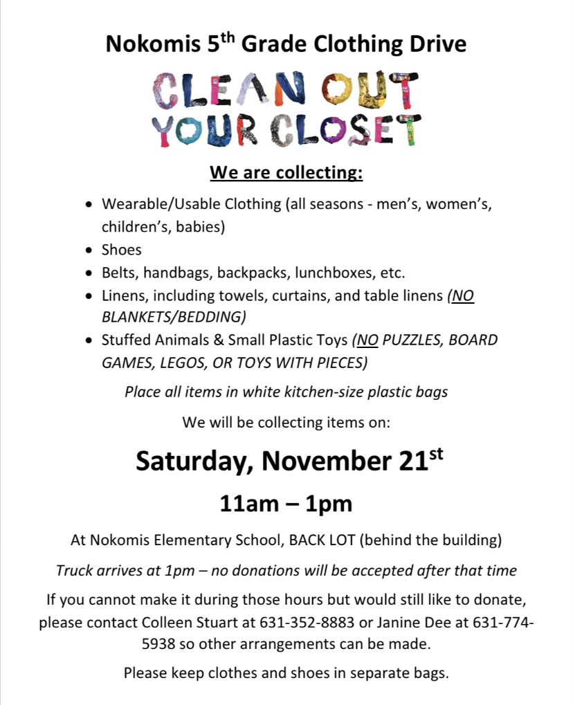 Nokomis (@nokobulldogs) on Twitter photo REMINDER!! NOKO 5th grade Clothing Drive Fundraiser , TODAY, 11:00-1:00!!!!!
Empty your closets!!
<a href="/sachemschools/">Sachem Schools</a> REMINDER!! NOKO 5th grade Clothing Drive Fundraiser , TODAY, 11:00-1:00!!!!!
Empty your closets!!
<a href="/sachemschools/">Sachem Schools</a>