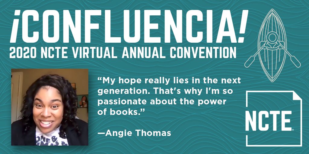 ncte's tweet photo. "My hope really lies in the next generation. That's why I'm so passionate about the power of books." @angiecthomas @ALANorg #NCTE20 https://t.co/blB7liofUt