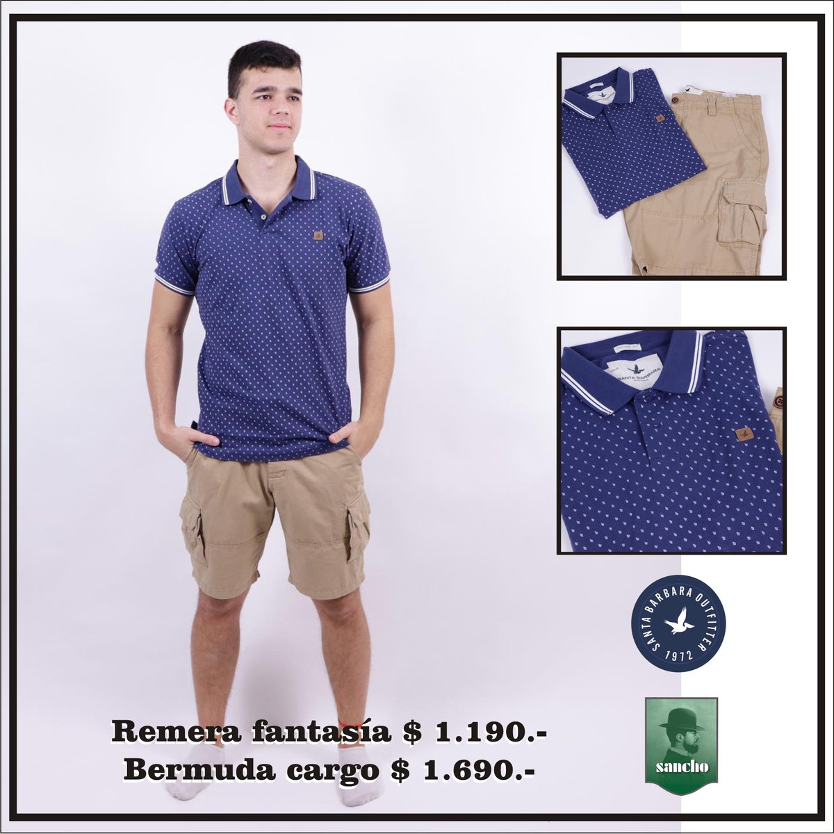 Sanchocentro's tweet photo. #ConjuntoSBO
👉🏻Remera polo $ 1.190.-
👉🏻Bermuda cargo $ 1.690.-
 #santabarbara
#sancho
#masopciones
#verano2020 https://t.co/F3qKJgzpBe