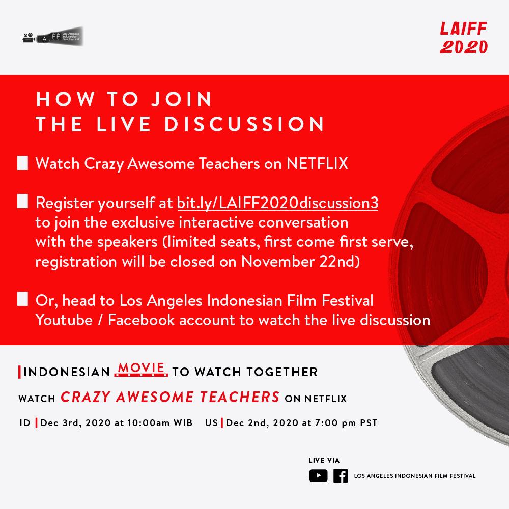 Join us to watch a drama comedy Indonesian movie - Crazy Awesome Teachers (Guru - Guru Gokil) on Netflix! Join the conversation with the producer <a href="/therealDiSastr/">Dian Sastrowardoyo</a> &amp; the leading actor <a href="/gadiiing/">Gading Marten</a> who will answer your questions about the movie. Check out the poster above to know how!