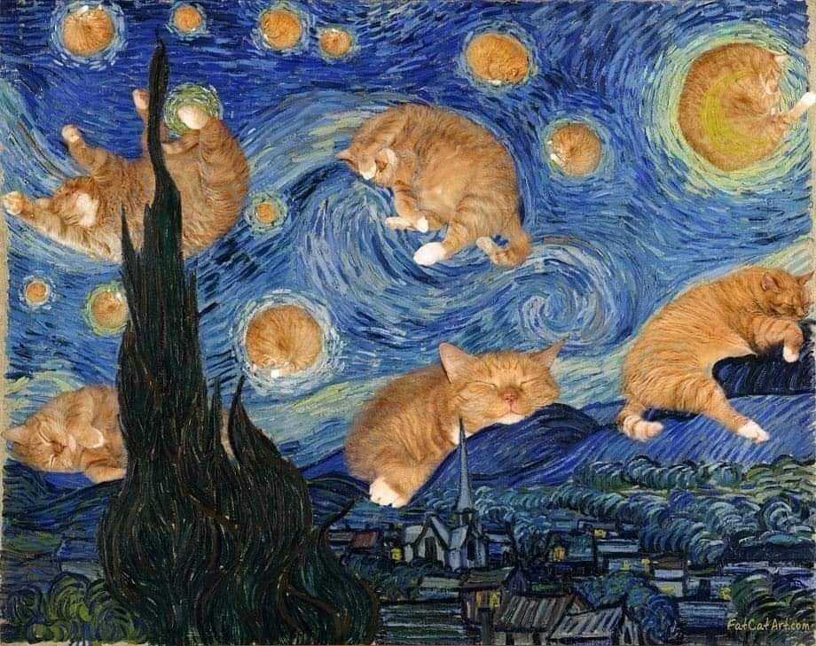 vangoghmuseum's tweet photo. #Caturday Van Gogh-style! Two popular favourites united: Van Gogh and cats. Which do you like best 🐈 or 🌻? #VanGoghInspires Credit: @FatCatArt #VanGoghMuseum #Art #DailyArt #VanGogh #ArtExhibition https://t.co/haQHCjpgSC