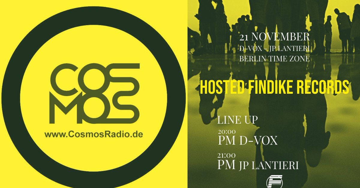 JPLantieri's tweet photo. See you tonight at 8pm (Europe time, 7pm in the UK) on Cosmos Radio (Berlin) where @FindikeRecords invite the lovely and talented @DVox83 and me to play two unique sets for you 🥰.
There -> https://t.co/WT5s49hLym https://t.co/SVq9EzonsD