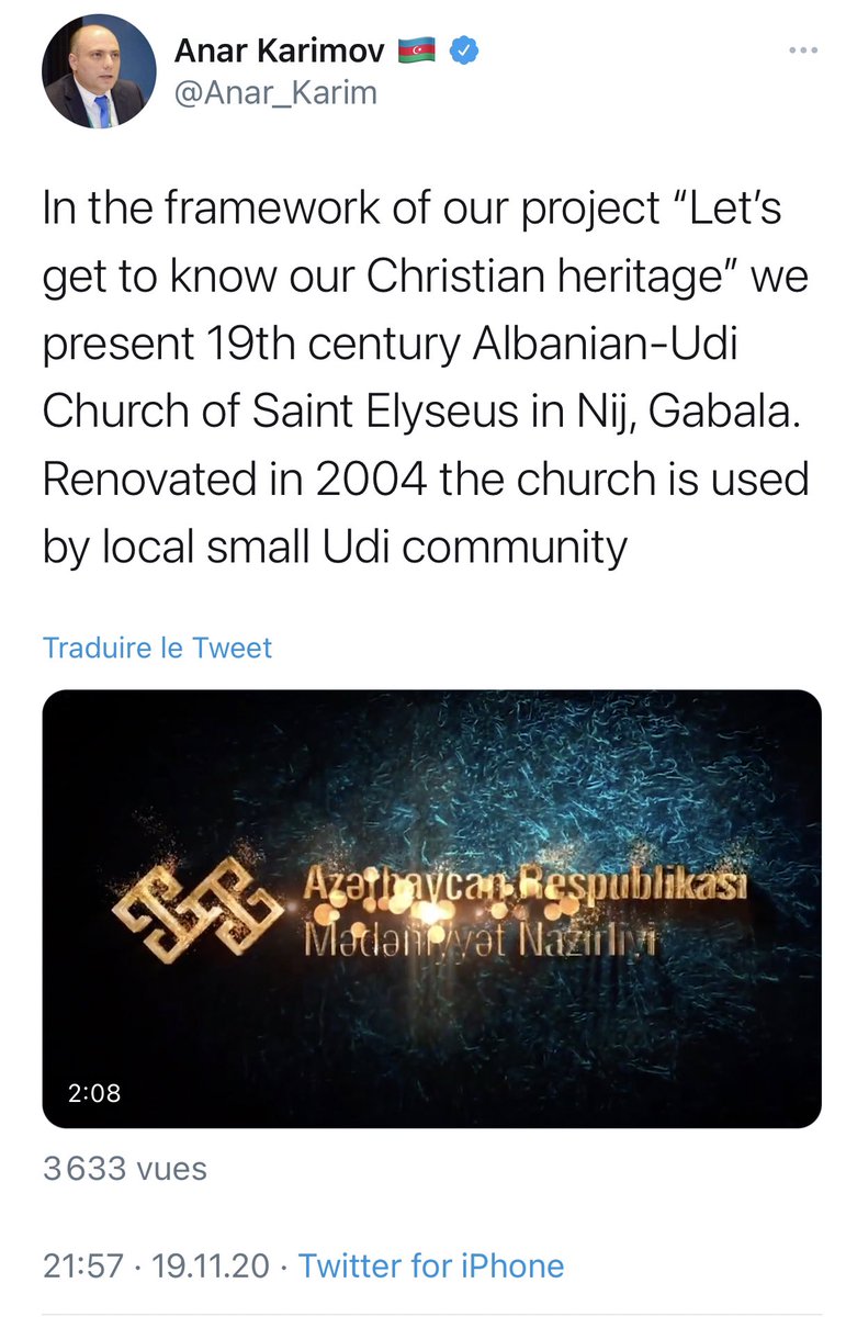 ArmUnesco's tweet photo. Another evidence of #Azerbaijan|s state policy of falsification of origins of #Armenia|n cultural heritage. Armenian-language inscriptions on this same church in Nij, which is claimed by Azeri Minister of Culture to be Albanian, were erased in 2004.

➡️ https://t.co/1HrJjv8VUr https://t.co/GCmThNy6dV