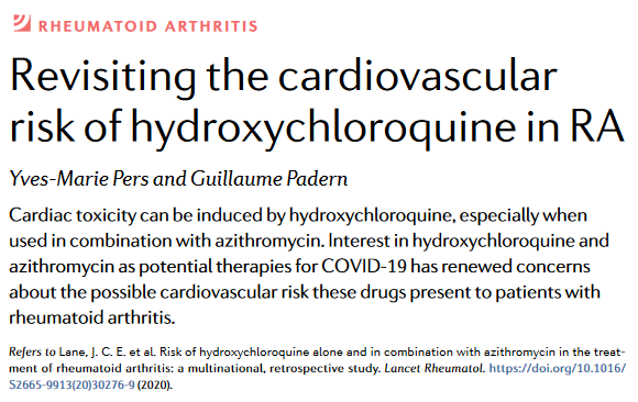 NatRevRheumatol's tweet photo. #DecIssue | Interest in #hydroxychloroquine as a potential therapy for #COVID19 has highlighted concerns about its possible cardiovascular risks for patients taking it to treat rheumatoid #arthritis.
#Free to access
https://t.co/T4Ebj5uAc9 https://t.co/YssFS4jokq
