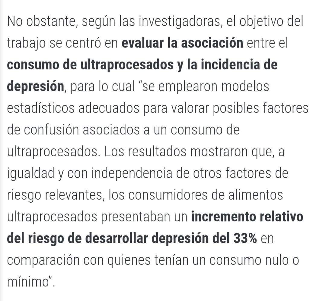 💡❗El consumo regular de alimentos ultraprocesados se asocia con un mayor riesgo de desarrollar depresión clínica.
Esta es la principal conclusión de un estudio dirigido por Miguel A. Martínez-González, a partir de la cohorte Seguimiento Universidad de Navarra (SUN).
