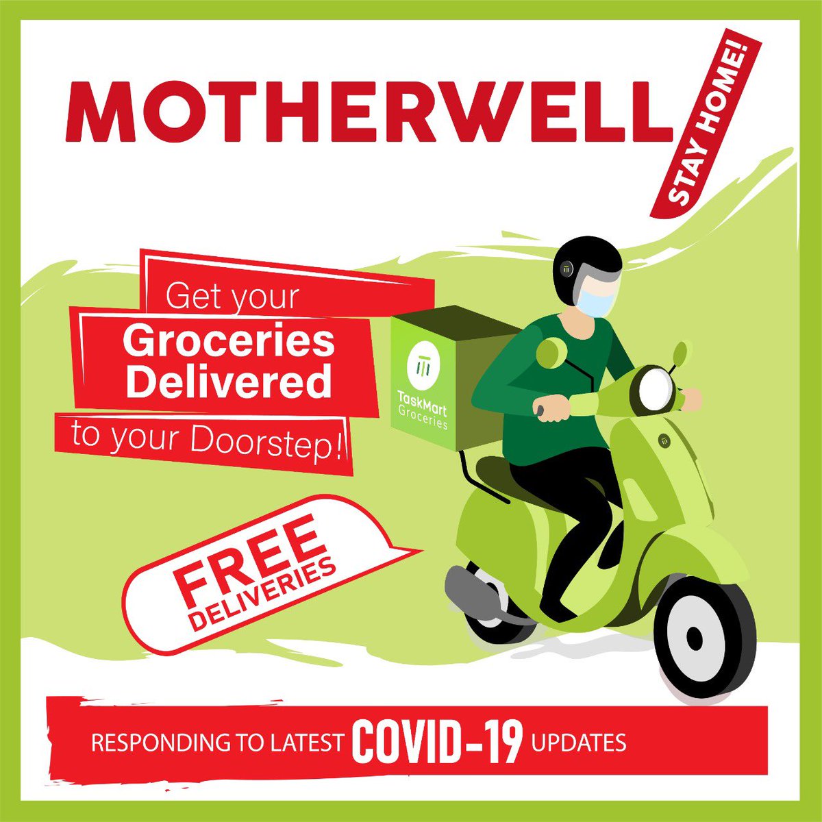 *A MOTHERWELL ANNOUNCEMENT* 

If you don’t feel comfortable leaving home and buying your essentials, don’t worry!

Now, your local store will come to you! 

Shop smart with TaskMart Groceries 

#stayathome #StaySafe #lockdown #motherwell #delivery 

🔥 taskmart.co.uk