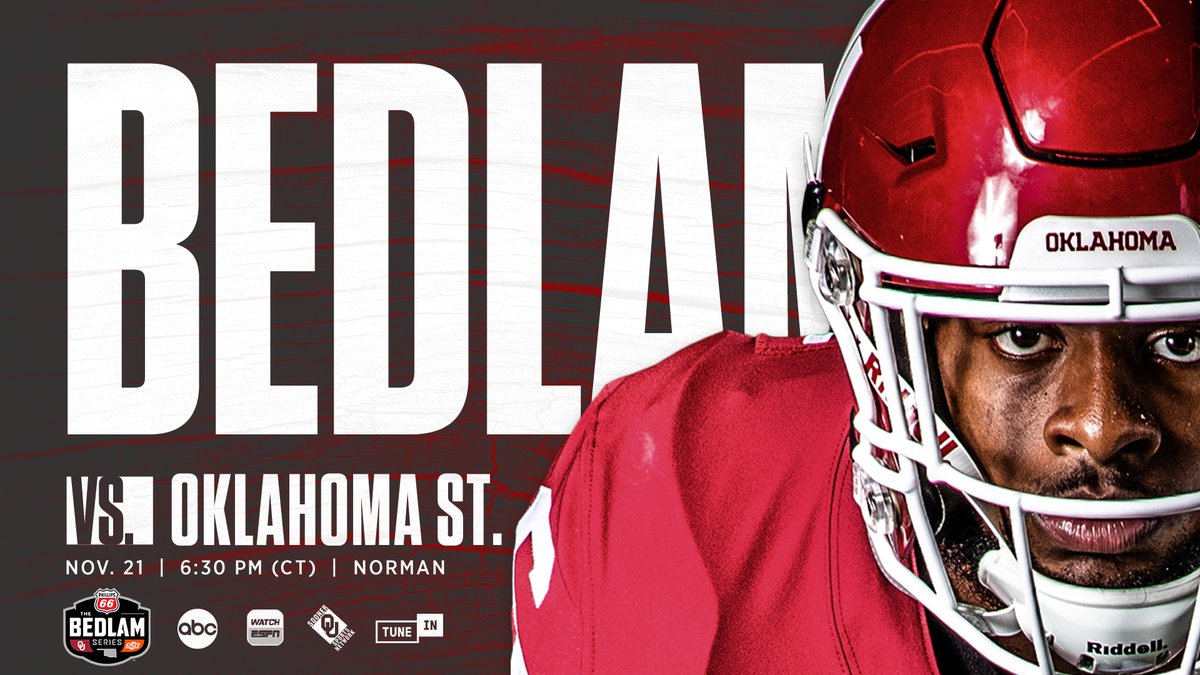 Oklahoma Football (@OU_Football) on Twitter photo 2020-11-21 12:30:00 π½πππ‘ππ’. π‘ 6:30pm CT πΊ ABC π± es.pn/3kQW4iG π bit.ly/OUTuneIn π§ bit.ly/OUenespanol π bit.ly/20booth08 π bit.ly/20stats08 β‘οΈ bit.ly/20bedlam #BoomerSooner π½πππ‘ππ’. π‘ 6:30pm CT πΊ ABC π± es.pn/3kQW4iG π bit.ly/OUTuneIn π§ bit.ly/OUenespanol π bit.ly/20booth08 π bit.ly/20stats08 β‘οΈ bit.ly/20bedlam #BoomerSooner