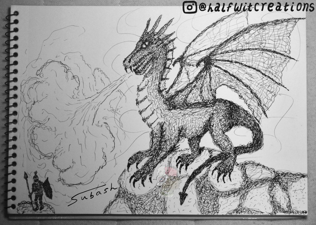 halfwitcreation's tweet photo. Art by @halfwitcreates - dragon and the knight.. #draw #halfwitcreations #scribble #sketchbook #Dragon #artist #Knights #ljubljana #slovenia #fire #pendrawing #illustration #MedievalArt #medieval #slayer #ArtistOnTwitter #art #arte #mythology #myth #illustration_sakura https://t.co/EChR9qokQ3
