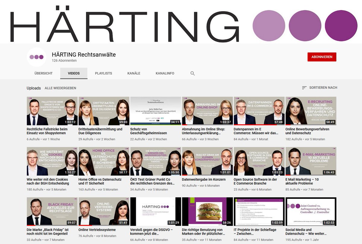 mschirmbacher's tweet image. Für jede:n etwas dabei: Viele unserer Webinare gibt es kostenfrei zum Nachhören in unserem Youtube-Kanal youtube.com/haerting/ 16 verschiedene Referent:innen allein in diesem Jahr. #Datenschutz #ECommerce #ITRecht #IPRecht #GeschGehG #Abmahnung #Marketing