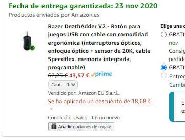 AgenteAmazon's tweet photo. Lo mismo con ratones, este Razer DeathAdder V2 de 65€ a 45€ (-20€).
https://t.co/LakSb48Ujg https://t.co/1754omrkXp