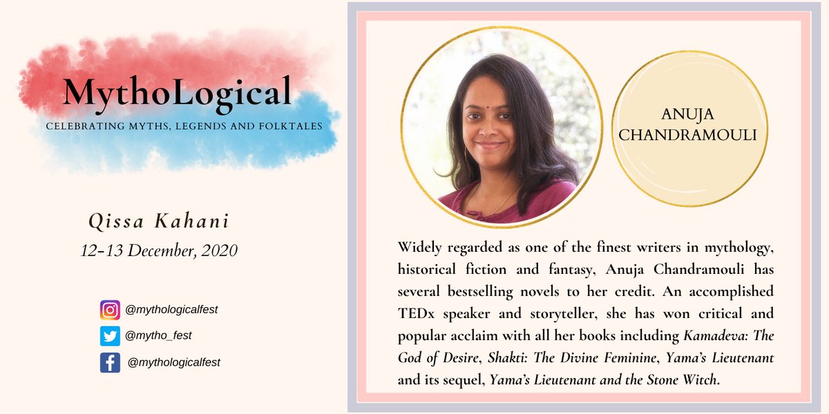 Introducing our speakers:

Widely regarded as one of the finest writers in mythology, historical fiction, and fantasy, Anuja Chandramouli has several bestselling novels to her credit. 

Stay tuned to find out more about our speakers!

#mythology #legend #folklore #MythoLogical