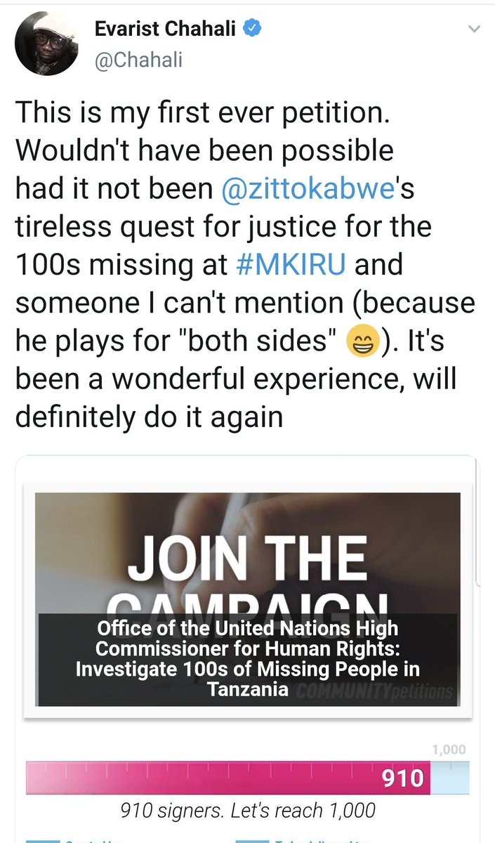 Chahali's tweet photo. Either @MagufuliJP is exceedingly lucky to avoid being reported to @IntlCrimCourt following the #MKIRU massacre or Tanzanians are useless when it comes to demanding justice. But it not only sets bad precedent but also gives the tyrant incentive to pursue his authoritarian agenda https://t.co/jbfweE4ATt