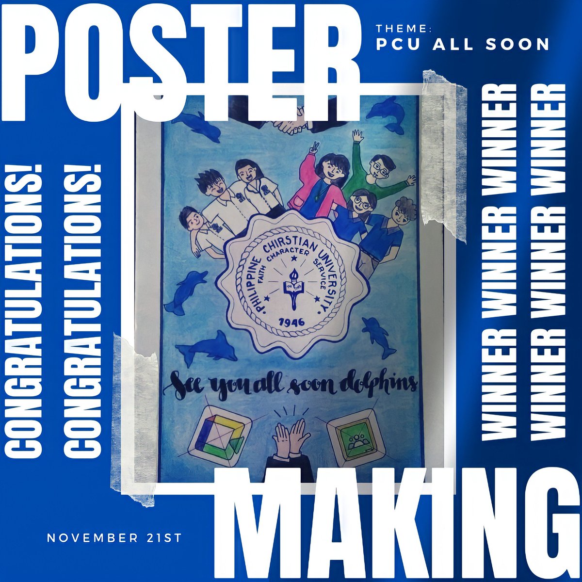 PCUSSGMNL's tweet photo. Good evening #Dolphin!

After a careful judging and deliberation, we present to you the  winner of the poster making contest made by Alexandra Escalante from 11 - Samson.
#PCUAllSoon https://t.co/UfqkTopGnq