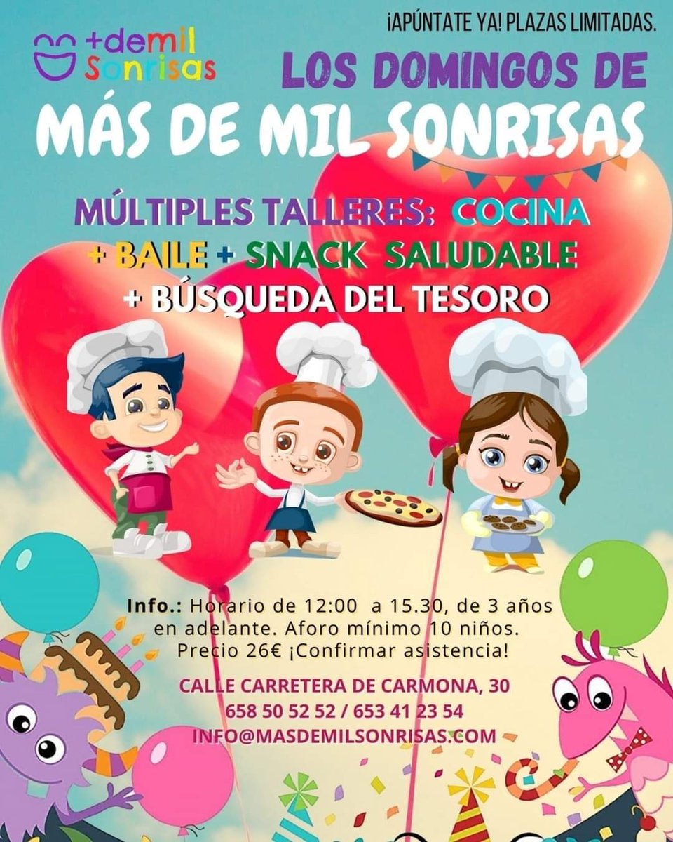 masdmilsonrisas's tweet photo. Todos los domingos: Taller de cocina, baile, búsqueda del tesoro y snack saludable. ¿Te lo vas a perder? #másdemilsonrisas💖 https://t.co/fD5jy4CS4J