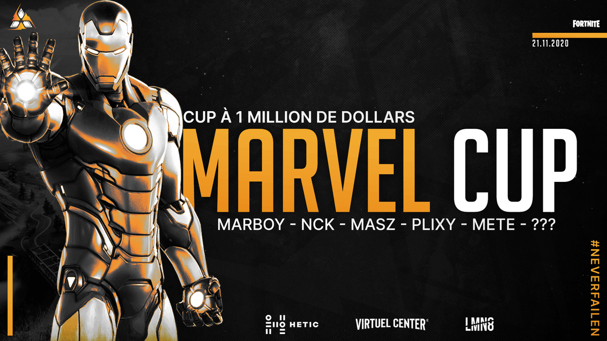 F9EICAR's tweet photo. C'est bientôt l'heure de la #Marvelcup, 1 million de dollars à la clé ! 💰
@MarBoyFN
@_zKcN
@maszfn
@pl1xy
@MeteFN
@??? 18h30 ??? 🤔
Objectif TOP 500, pour aller en demi-finale ! 🧡🖤 https://t.co/AWjJhhDrk2