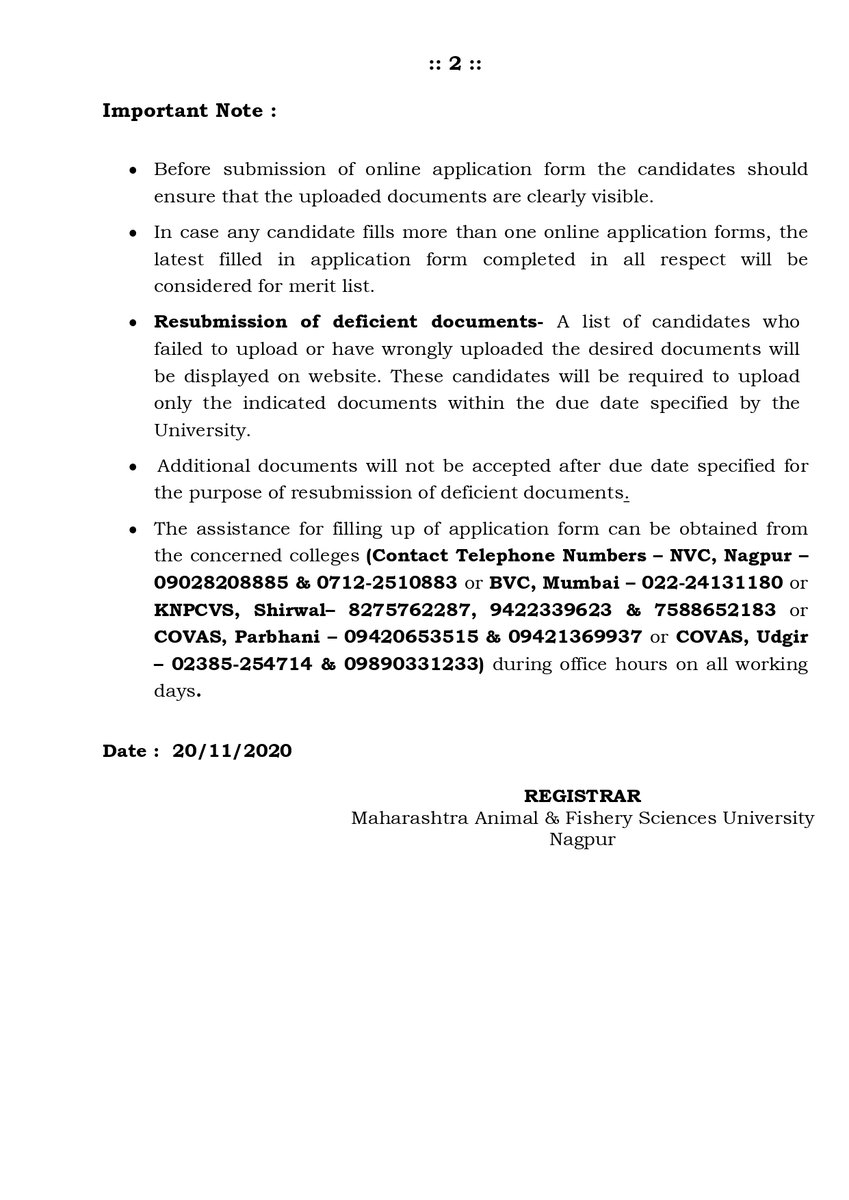 NEETCOUNSELLIN3's tweet photo. ADMISSION NOTIFICATION – 2020-21
Bachelor of Veterinary Science and Animal Husbandry
(https://t.co/TbxJUXD5Kr. &amp; A.H.) Degree Course #Maharashtra #bvsc #neet2020 https://t.co/Wouz1ySrkz