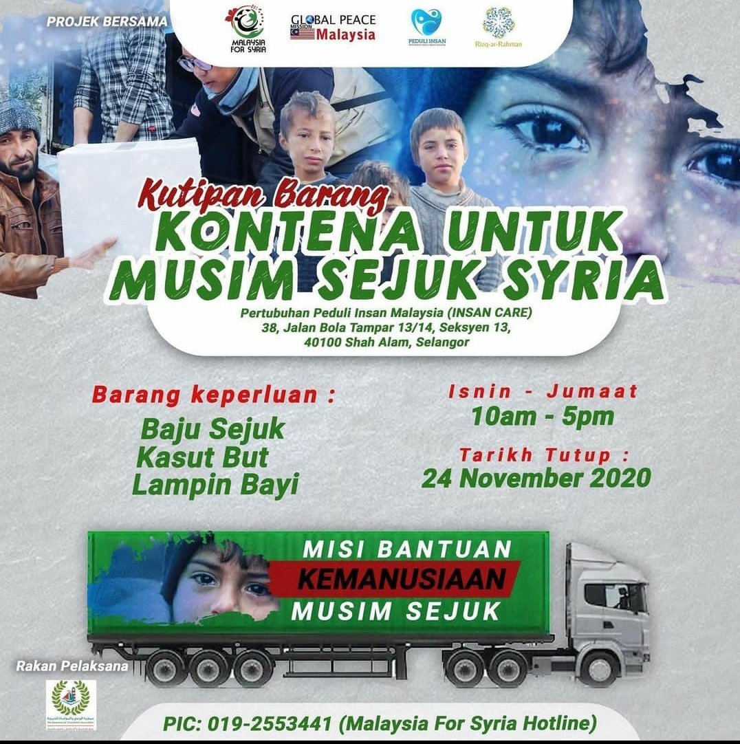 Kempen Bantuan Kebajikan Untuk Pelarian Syria Muslim Care Global