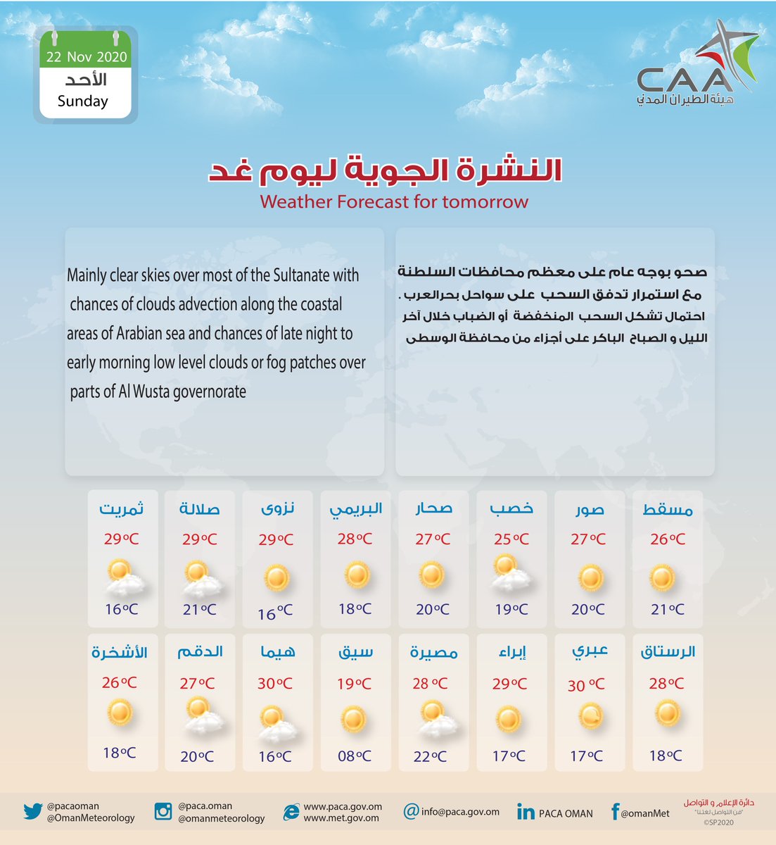 OmanMeteorology's tweet photo. حالة الطقس غدًا
Weather forecast for tomorrow https://t.co/Inj4YGPWYU